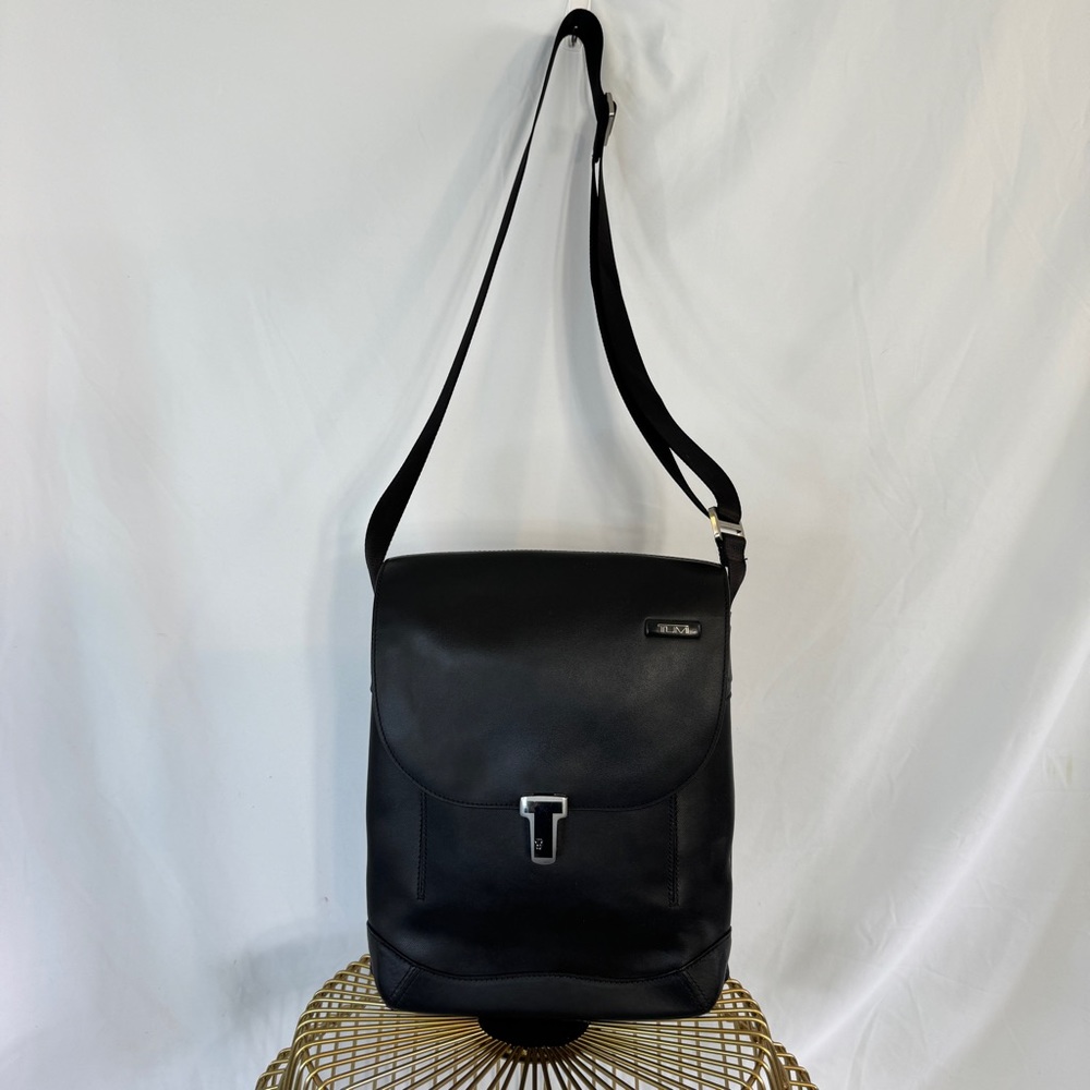 TUMI  2955D Cross-body Messenger Leather Bag Black Nylon Strap VtG Rare …